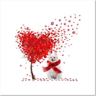 Valentine's Day Heart Tree Love White Pomeranian Posters and Art